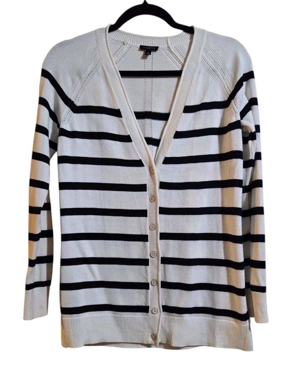 Talbots Cardigan Sweater Sz P Petite Small Ivory Button Up Knit Soft Cozy Nautic
